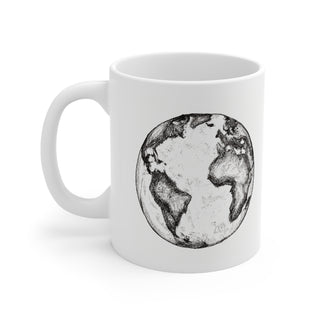 Hand Sketched Image of the Planet Earth -  Ceramic Mug 11oz Dishwasher and Microwave safe White