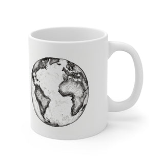 Hand Sketched Image of the Planet Earth -  Ceramic Mug 11oz Dishwasher and Microwave safe White