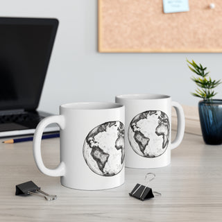 Hand Sketched Image of the Planet Earth -  Ceramic Mug 11oz Dishwasher and Microwave safe White