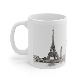 Hand Sketched Image of the Eiffel Towe in Paris -  Ceramic Mug 11oz Dishwasher and Microwave safe White