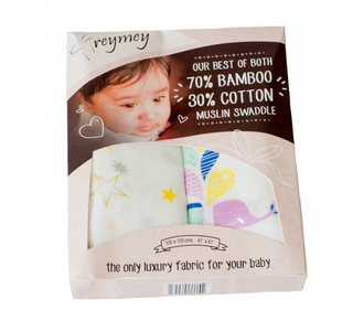 70% Bamboo 30% Cotton Muslin Baby Swaddle Receiving Blanket - Whale & Golden Stars - Large 2 Pack